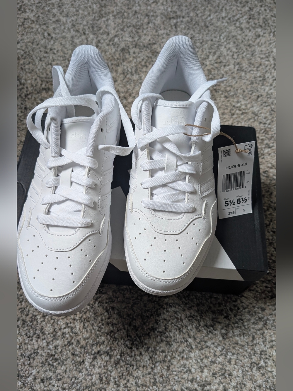 New With Tag Adidas Unisex Hoops 4.0 White Basketball Sneakers, M5.5/W6.5